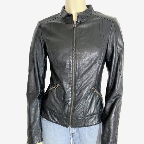 Vintage Y2K Black Leather Biker Jacket by DANIER / Made in Canada / size X-Small - Picture 8 of 16